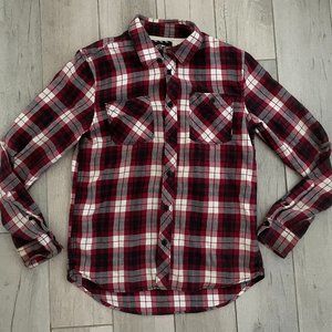 Vans Off The Wall Long Sleeve Shirt Red Black White Plaid Flannel S Small